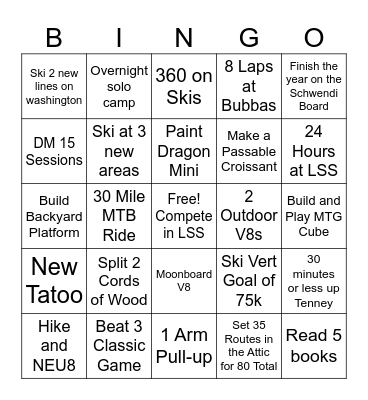 2025 Goals Bingo Card
