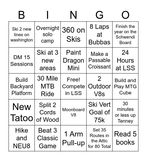 2025 Goals Bingo Card