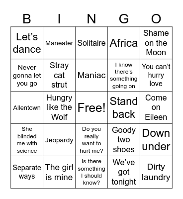 Top Hits of 1983 Bingo Card