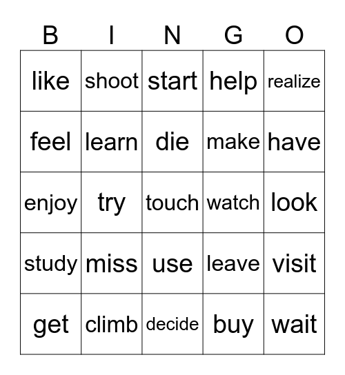 Verb Bingo Card