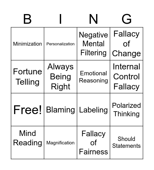 Cognitive Distortions Bingo Card