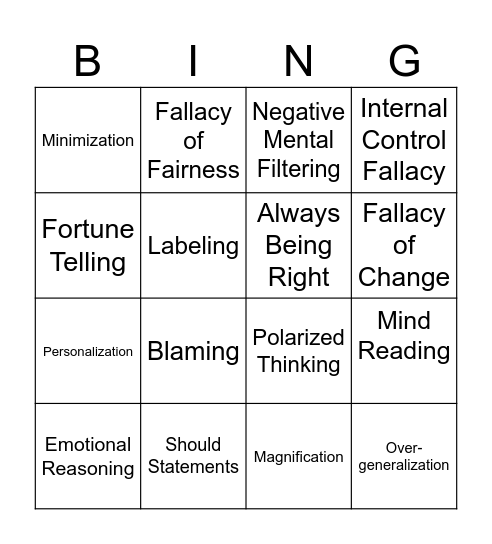 Cognitive Distortions Bingo Card