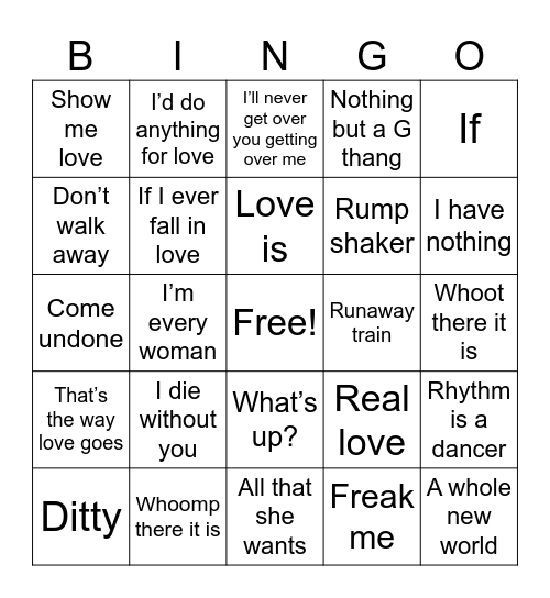 Top Songs of 1993 Bingo Card