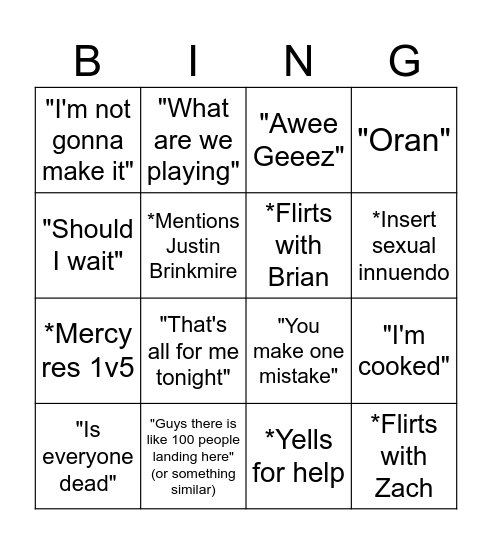 Justin Bingo Card