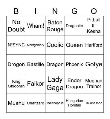 Post Modern Jukebox, State Capitals, & Dragons Bingo Card