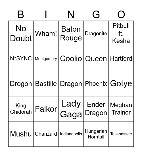 Post Modern Jukebox, State Capitals, & Dragons Bingo Card