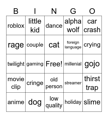 insta reels Bingo Card