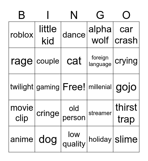 insta reels Bingo Card