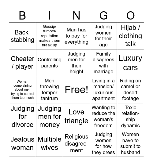 Love is Blind Habibi Bingo Card