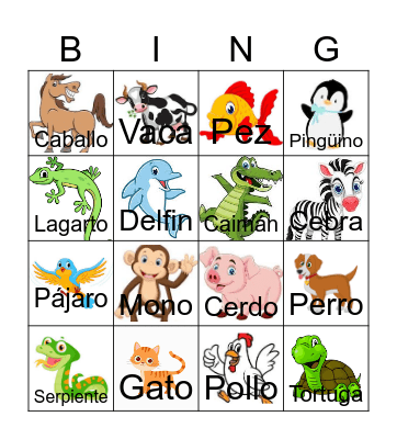 ANIMALS Bingo Card