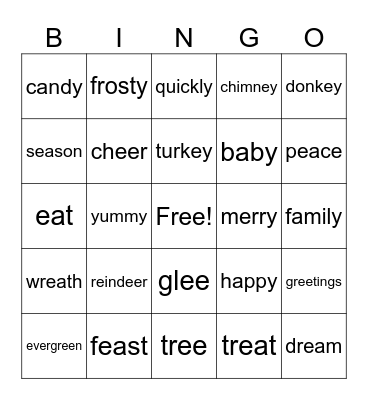 Word with Long E Sound Bingo Card