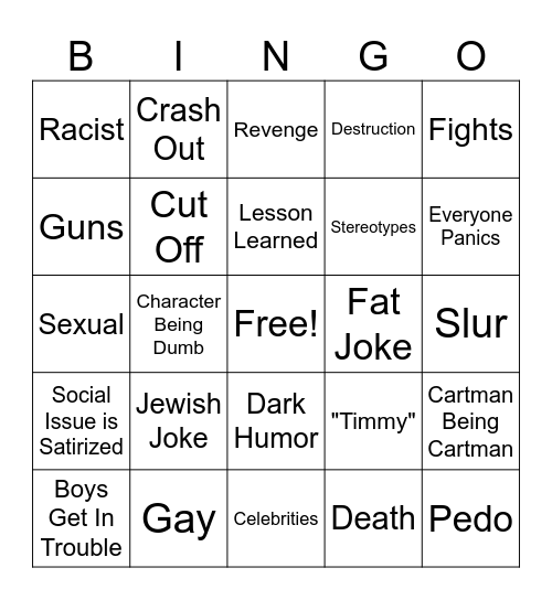 South Park Bingo Card