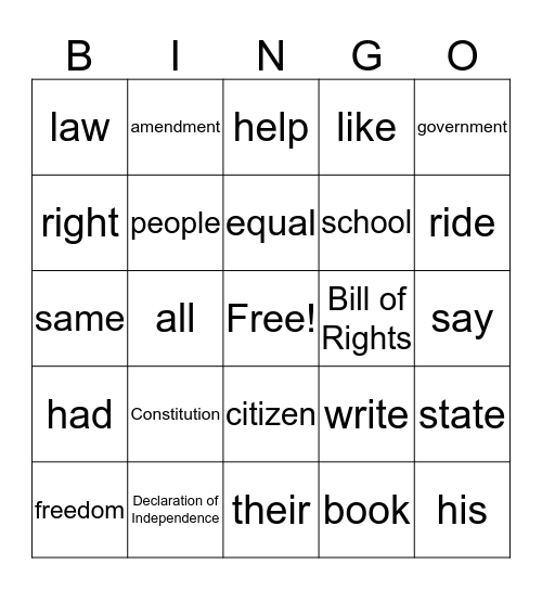 Our Rights and Freedoms Bingo Card