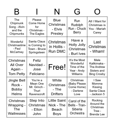 Henry Family Christmas SINGO Bingo Card