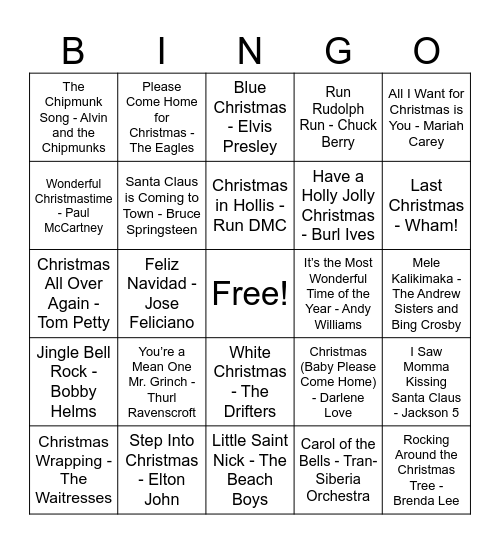 Henry Family Christmas SINGO Bingo Card