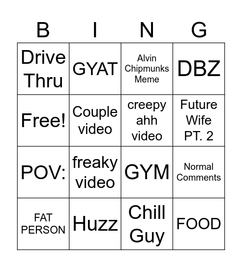 INSTAGRAM REELS BINGO Card