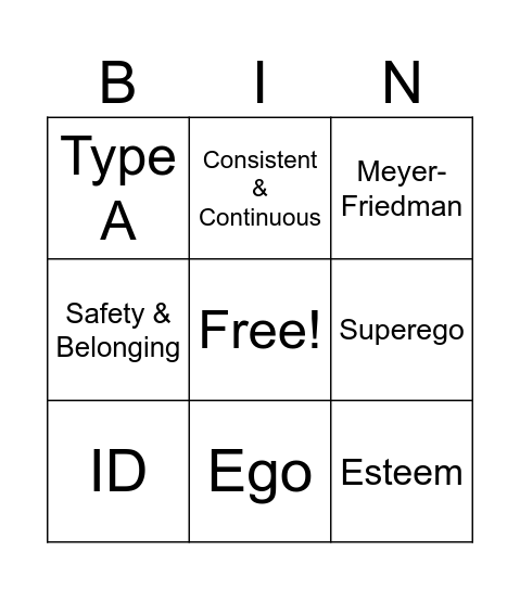 11 Gen Psych Personality Bingo Card