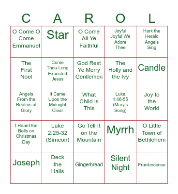 Cookies & Carols Bingo Card