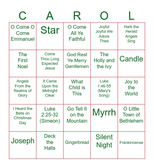 Cookies & Carols Bingo Card