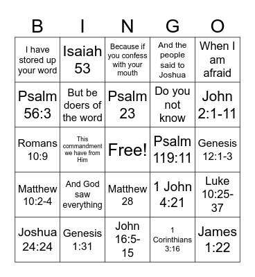 Blue Bible Bingo Card