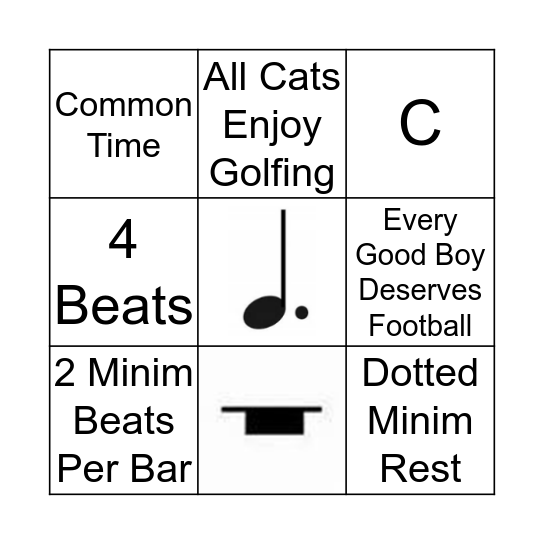 Grade 1/2 Theory (Card 2) Bingo Card