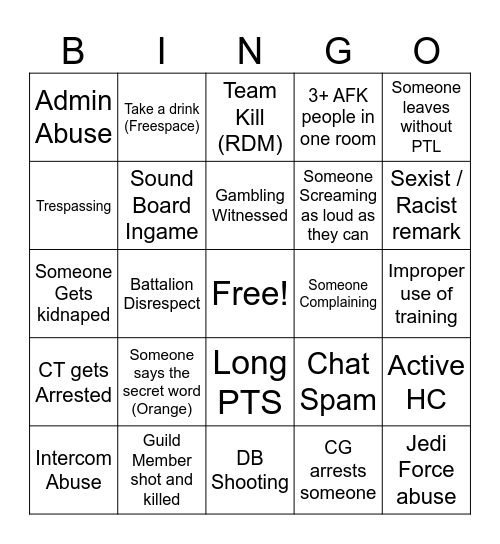 Synergy Bingo Card