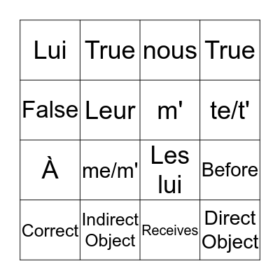 Indirect Object Pronouns Bingo Card