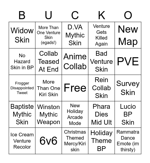 Season 14 Trailer Bucko Bingo Card