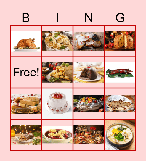 Winter Holidays Food Celebration Bingo Card