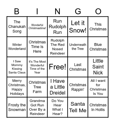 December Staff Meeting Music Bingo Card