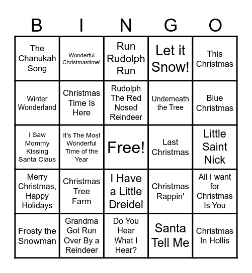 December Staff Meeting Music Bingo Card