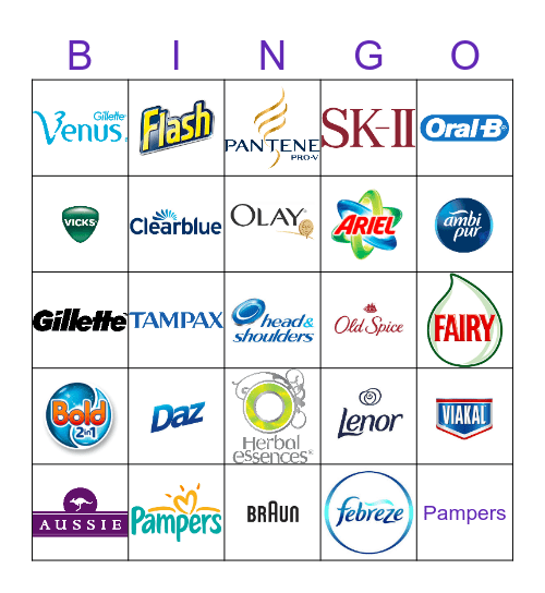 P&G Logo Bingo Card