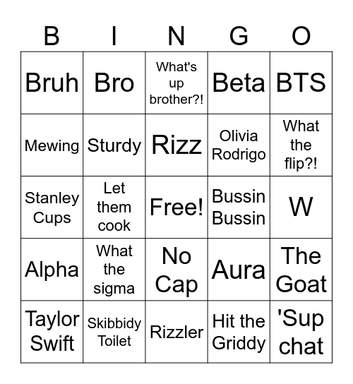 Brain Rot Bingo Card