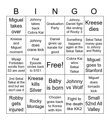 Cobra Kai S6 Part 3 Bingo Card