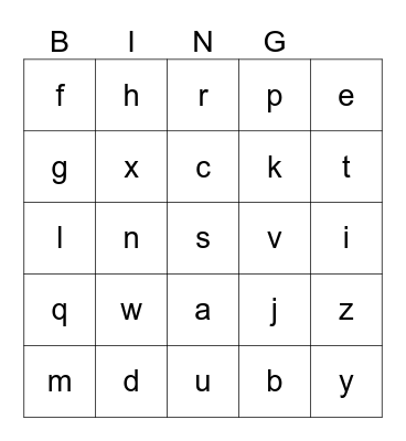 Alphabet Bingo Card