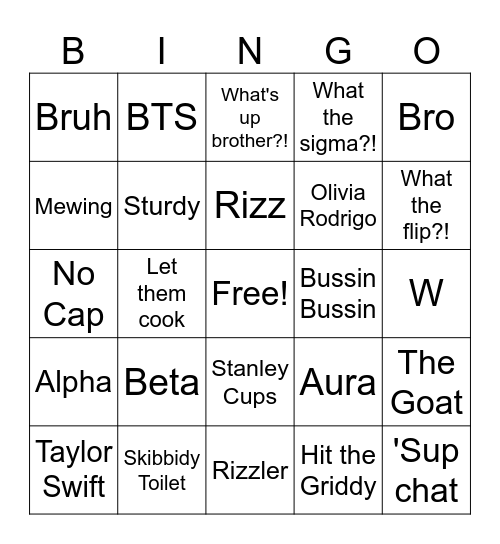 Brain Rot Bingo Card