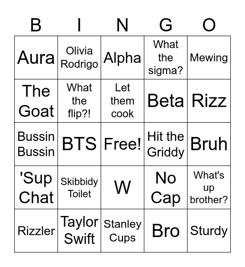 Brain Rot Bingo Card