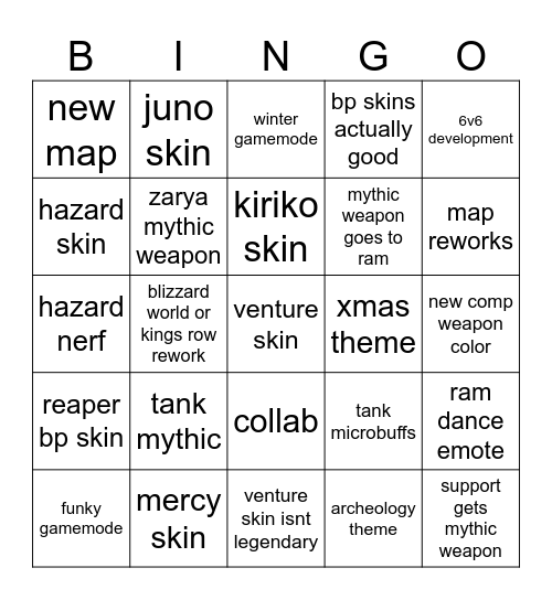 s14 ow Bingo Card