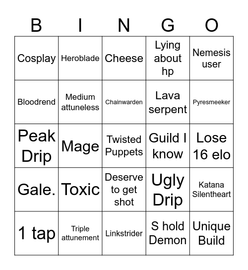 CHIME Bingo Card