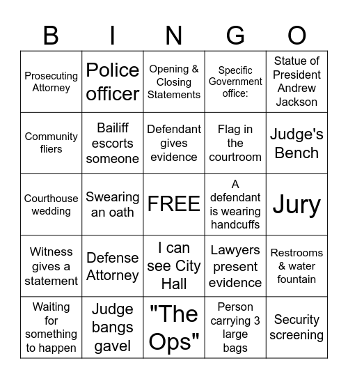 Courthouse BINGO Card