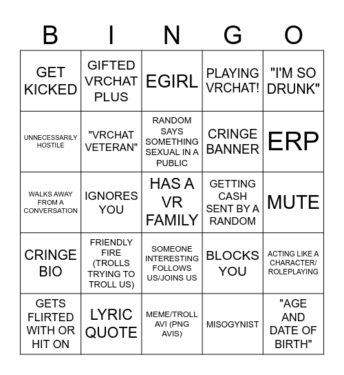 VRCHAT BINGO Card