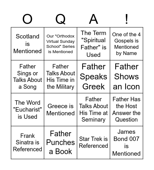 OQA Bingo Card