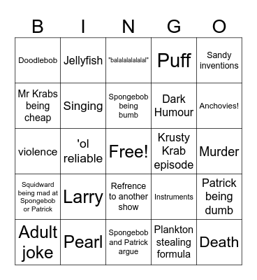 Spongebob Bingo Card