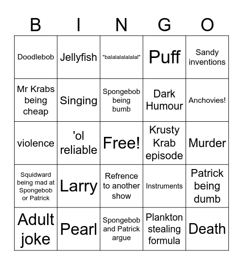 Spongebob Bingo Card