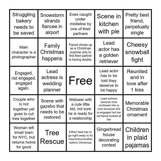 Hallmark Movie  Bingo Card