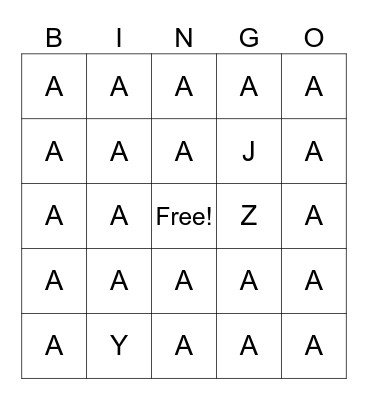 ALPHABET Bingo Card