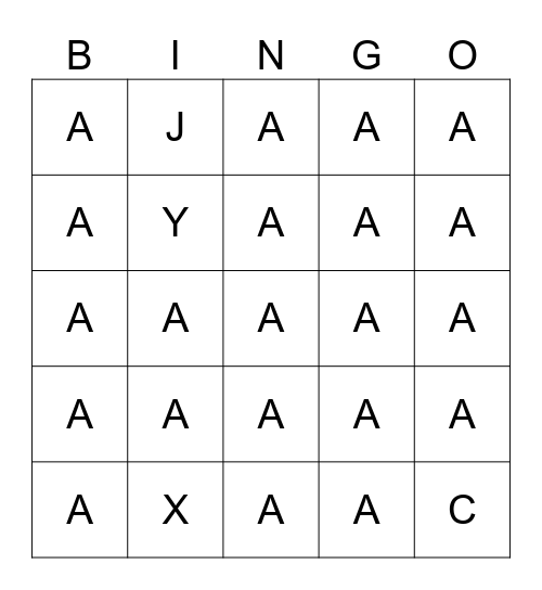 ALPHABET Bingo Card
