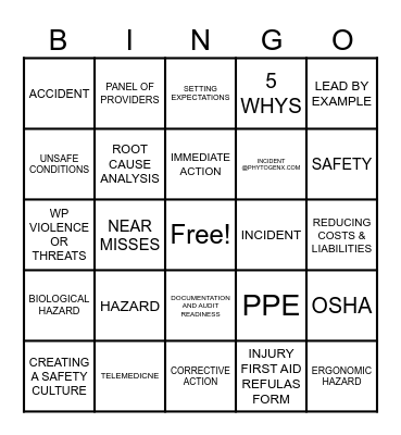 SAFETY BINGO Card