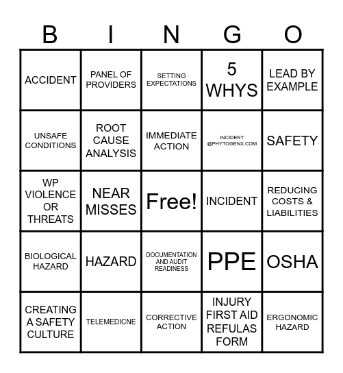 SAFETY BINGO Card