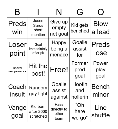 Perds Bingo Card